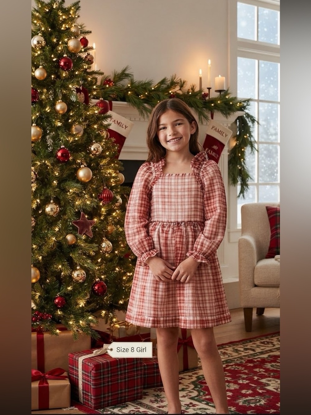 Crewcuts Fairy Tale Dress in Red and Ivory Windowpane Checked Organza - Girls